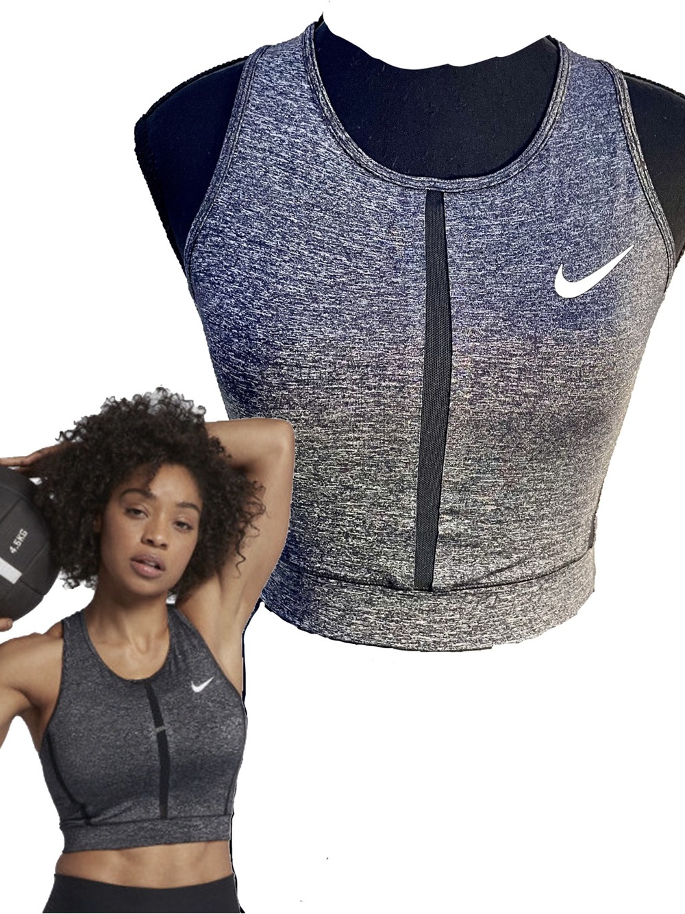 Nike Pro Hypercool Longline Everyday Sports Bra SzXS Workout Crop Top Grey Black